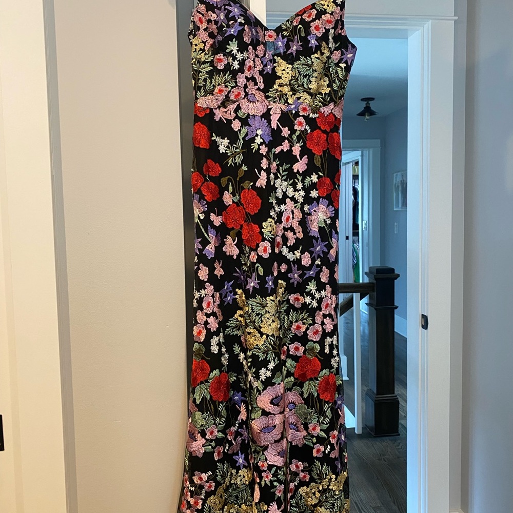 Mac Duggal Floral Maxi Dress with Red and Purple Accents
